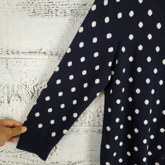 Talbots Navy with White Polka Dots Knit Sweater Button Front Cardigan - Picture 5 of 9